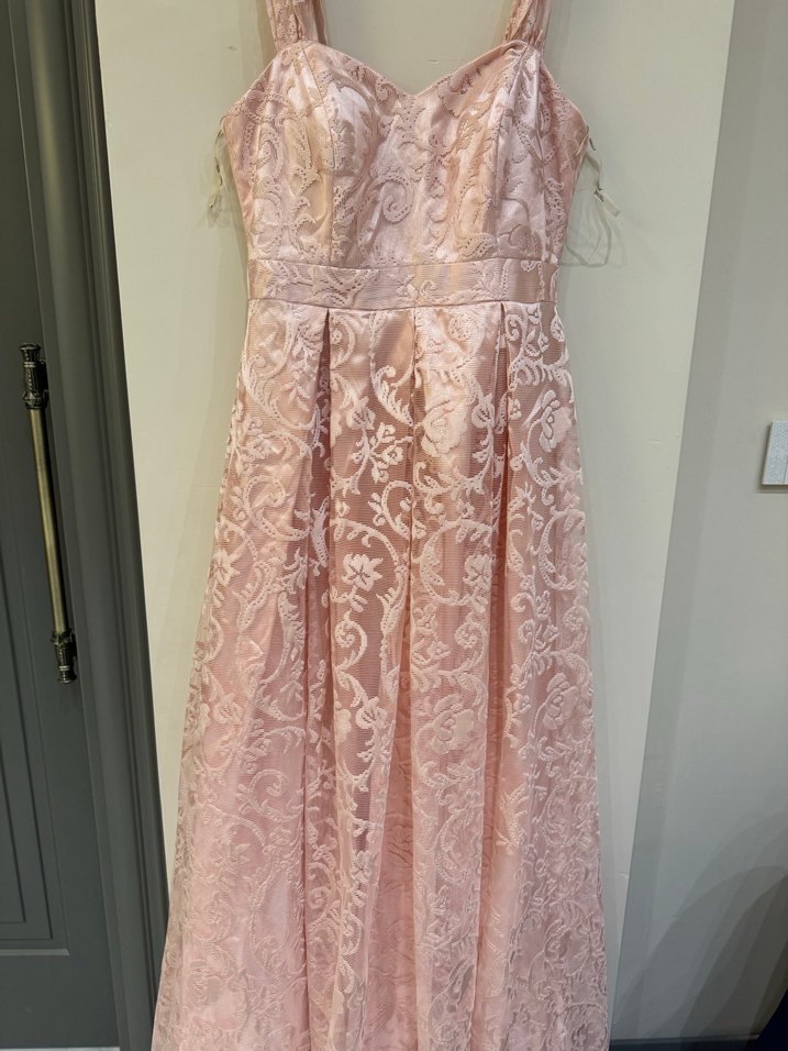 Pembe Nakışlı Dantelli Uzun Abiye Elbise - Görsel 2