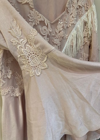 Dantel Detaylı Pembe Bohem Uzun Elbise - Görsel 5