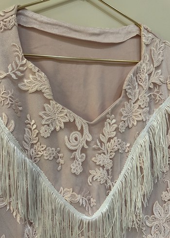 Dantel Detaylı Pembe Bohem Uzun Elbise - Görsel 4