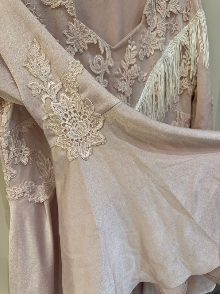 Dantel Detaylı Pembe Bohem Uzun Elbise - Görsel 5