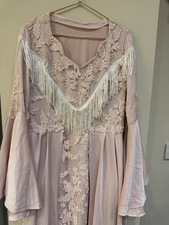 Dantel Detaylı Pembe Bohem Uzun Elbise - Görsel 2