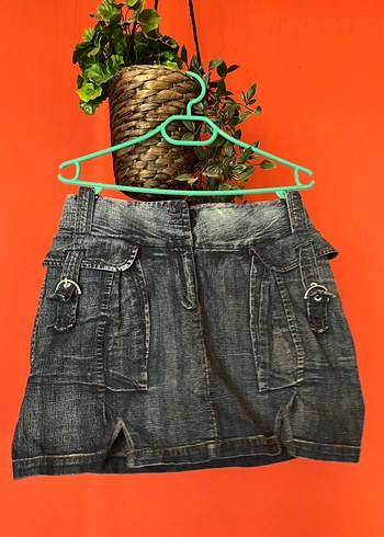 Kemer Detaylı Kısa Jean Mini Etek