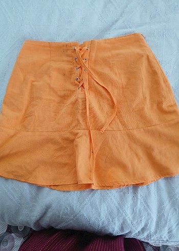 s Beden turuncu Renk bershka Fırfırlı Kadın Mini Etek