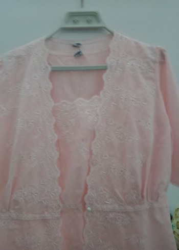 Nakışlı Pembe Vintage Uzun Kadın Sabahlık - Görsel 7