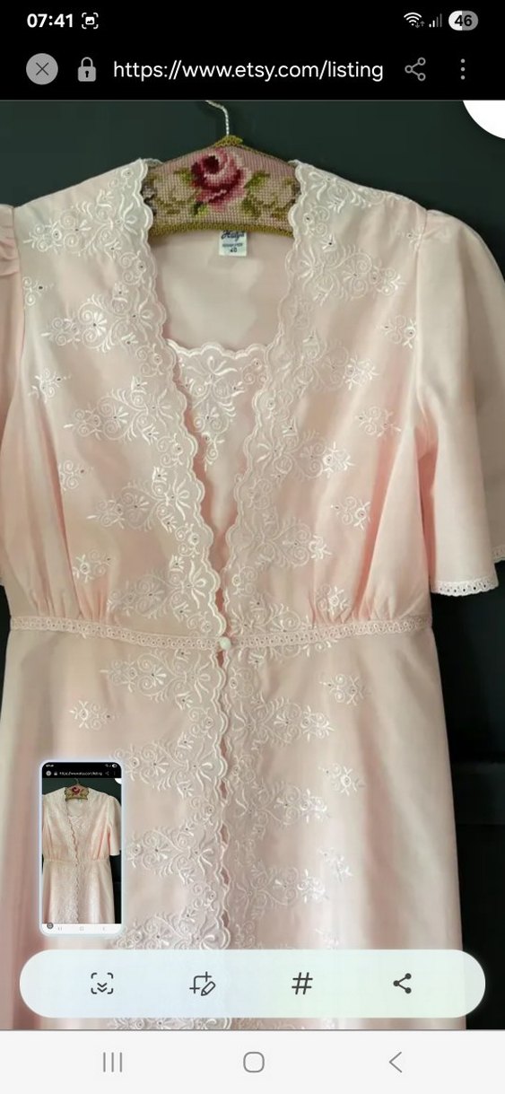 Nakışlı Pembe Vintage Uzun Kadın Sabahlık - Görsel 2