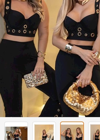 Tokalı Siyah Mini Deri İspanyol Paça Pantolon - Görsel 2