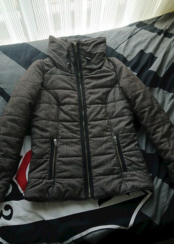 Gri Fermuarlı Kadın Kışlık Mont - Görsel 3