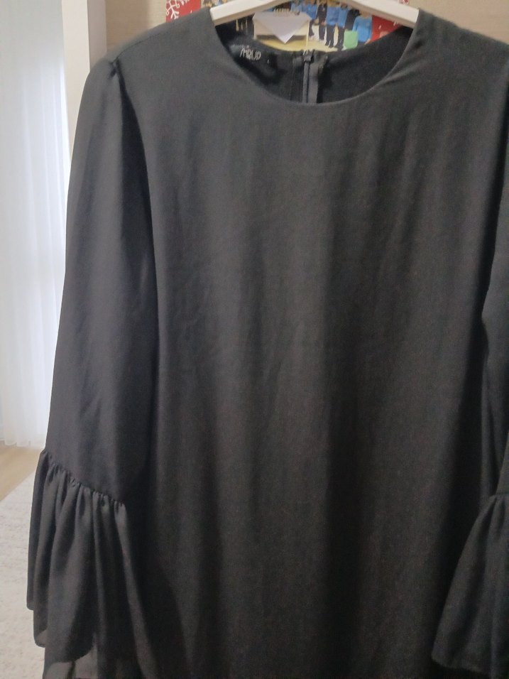 Siyah Uzun Kollu Fırfırlı Uzun Elbise - Görsel 5