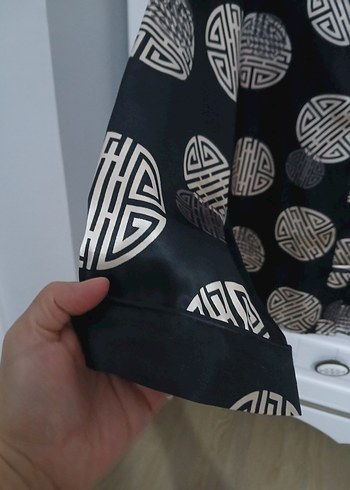 Siyah Desenli Uzun Kollu Kadın Gömlek - Görsel 5