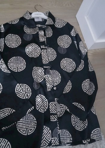 Siyah Desenli Uzun Kollu Kadın Gömlek - Görsel 3