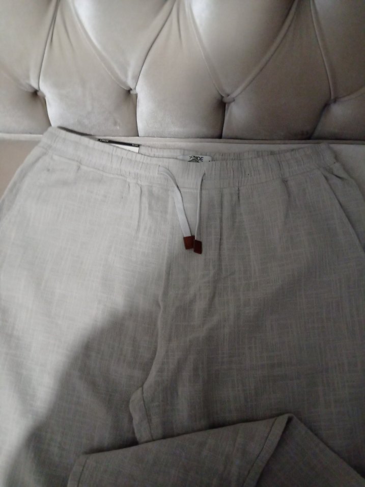 Gri Keten Kumaş Pantolon - Görsel 4