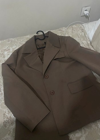 l Beden Kahverengi Kısa Deri Kadın Blazer