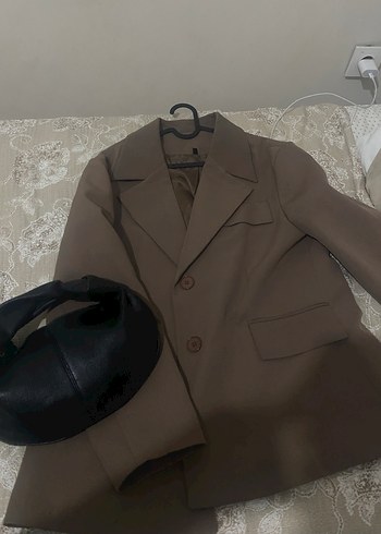 Mango Kahverengi Kısa Deri Kadın Blazer
