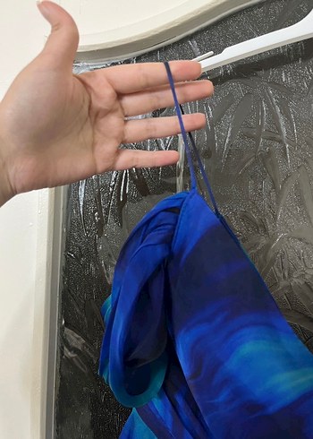 Mavi Batik Desenli Uzun Bohem Abiye Elbise - Görsel 7