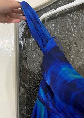 Mavi Batik Desenli Uzun Bohem Abiye Elbise - Görsel 6