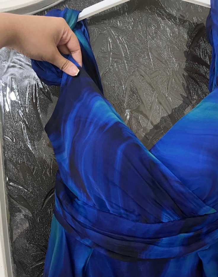 Mavi Batik Desenli Uzun Bohem Abiye Elbise - Görsel 5