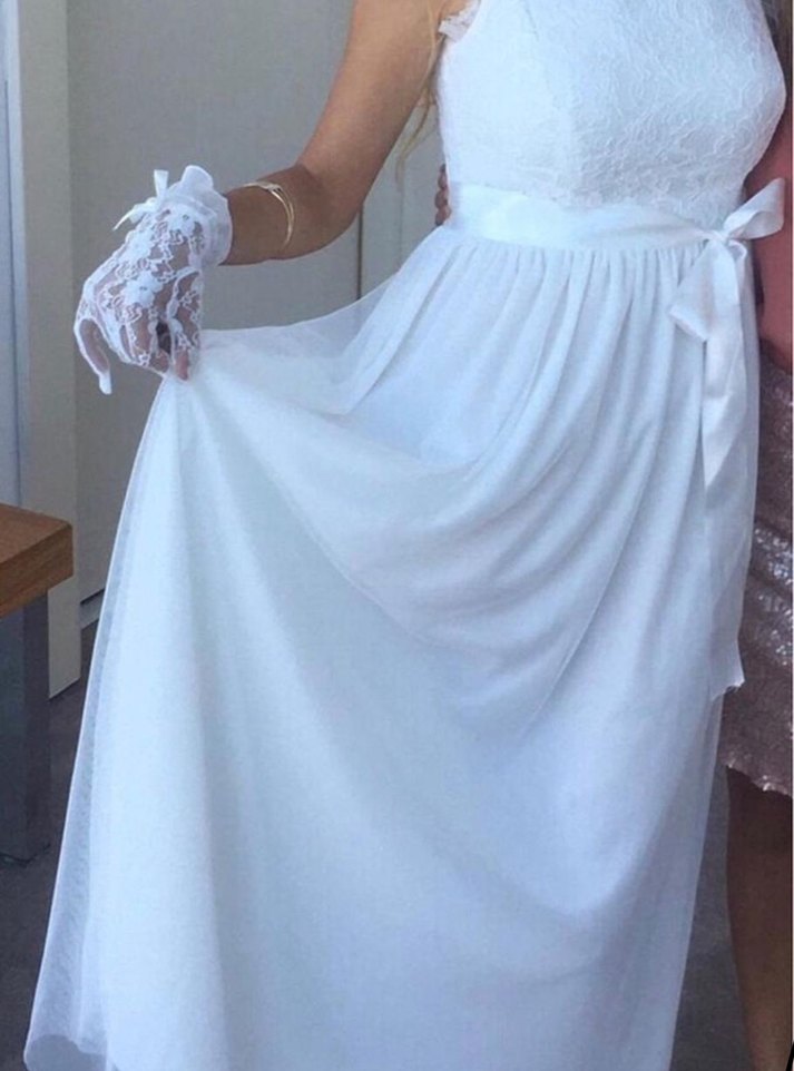 Yüksek Yakalı Midi Beyaz Bohem Gelinlik - Görsel 2