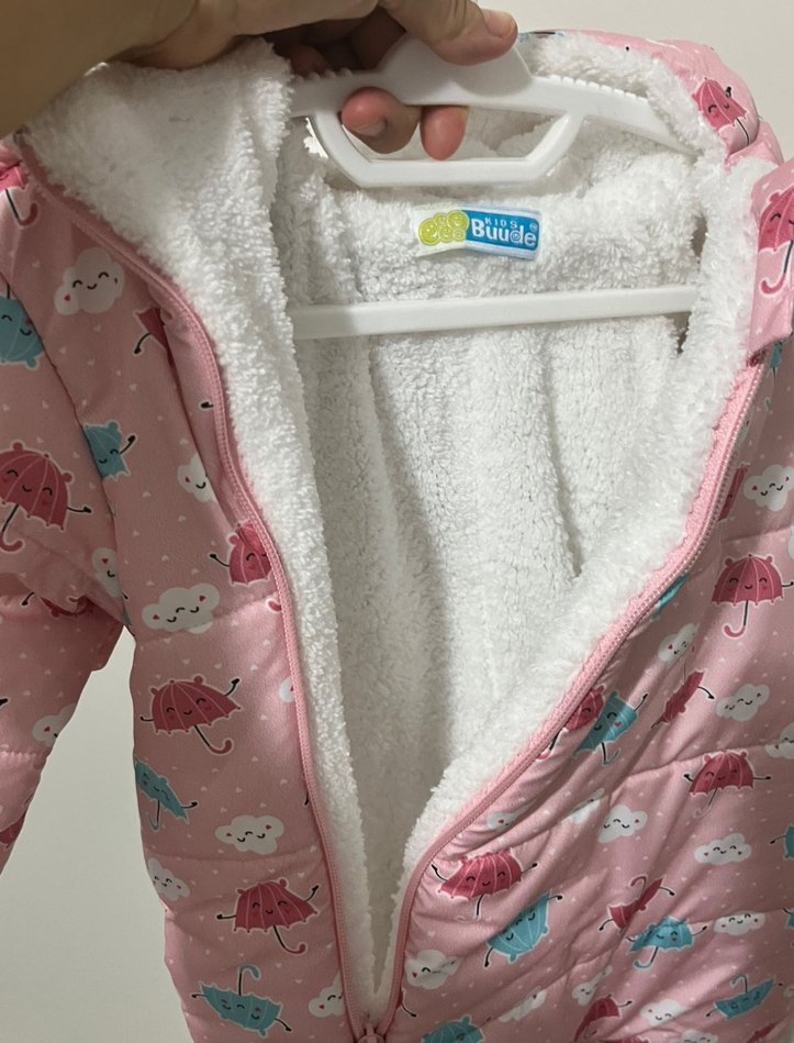 Pembe Desenli Kürklü Bebek Kış Tulumu - Görsel 3