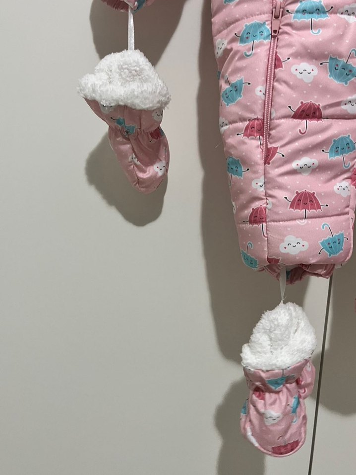 Pembe Desenli Kürklü Bebek Kış Tulumu - Görsel 4