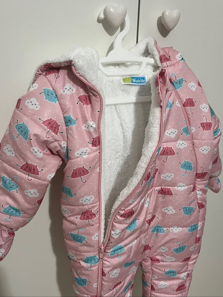 Pembe Desenli Kürklü Bebek Kış Tulumu - Görsel 2