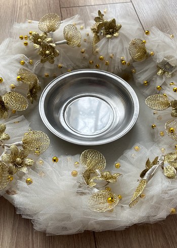 Dantel Detaylı Bohem Beyaz Gelin Aksesuarı kına tepsisi - Görsel 2