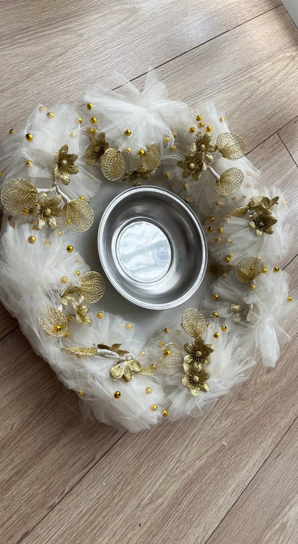 Dantel Detaylı Bohem Beyaz Gelin Aksesuarı kına tepsisi - Görsel 3