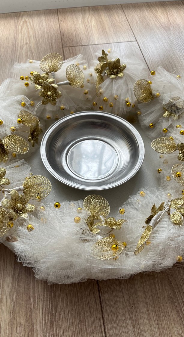 Dantel Detaylı Bohem Beyaz Gelin Aksesuarı kına tepsisi - Görsel 2