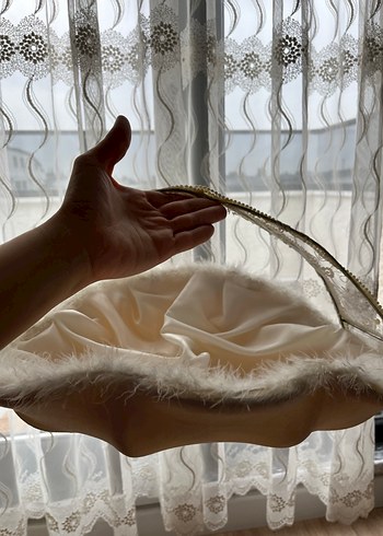 Boncuk işlemeli beyaz düğün aksesuarı ikram sepeti - Görsel 3