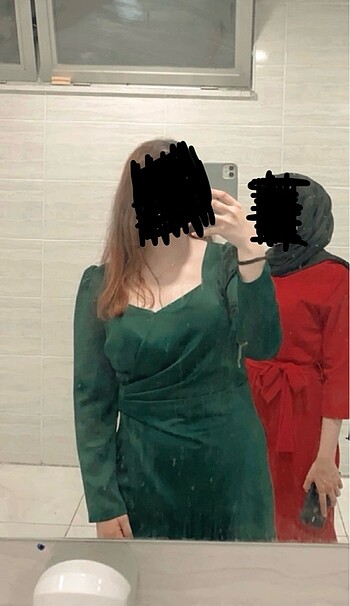 Yeşil saten abiye elbise - Görsel 10