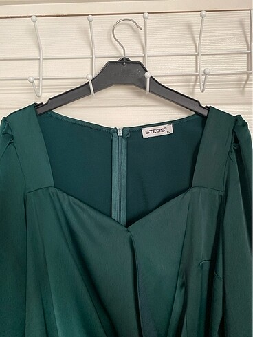 Yeşil saten abiye elbise - Görsel 5