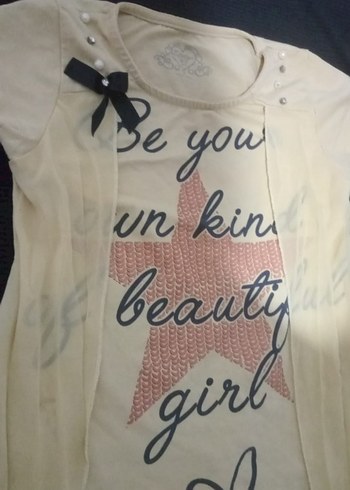 Kız Çocuk Beyaz Baskılı Kemerli Tişört - Görsel 2