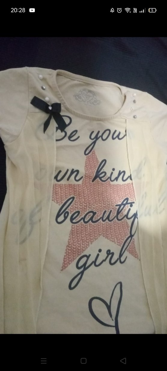 Kız Çocuk Beyaz Baskılı Kemerli Tişört - Görsel 2