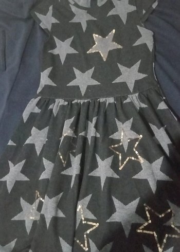 Kız Çocuk Gri Yıldızlı Kemerli Elbise - Görsel 2