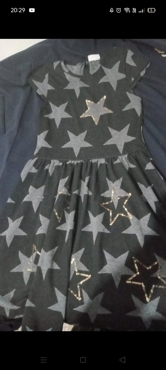 Kız Çocuk Gri Yıldızlı Kemerli Elbise - Görsel 2