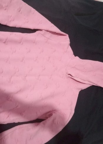 Düğmeli Pembe Boğazlı Sweatshirt - Görsel 2