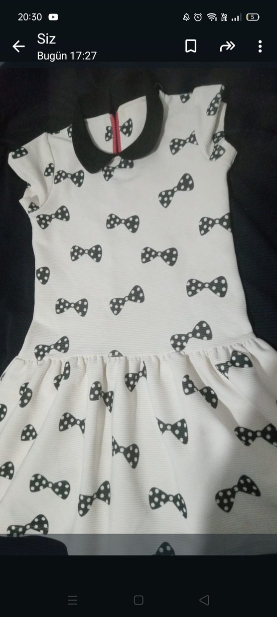 Kız Çocuk Siyah Fiyonk Desenli Beyaz Elbise - Görsel 2