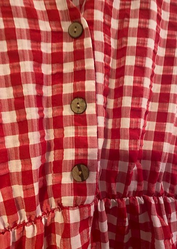 Kırmızı Ekose Düğmeli Midi Bohem Elbise - Görsel 2
