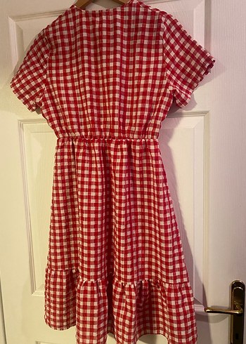 Kırmızı Ekose Düğmeli Midi Bohem Elbise - Görsel 5