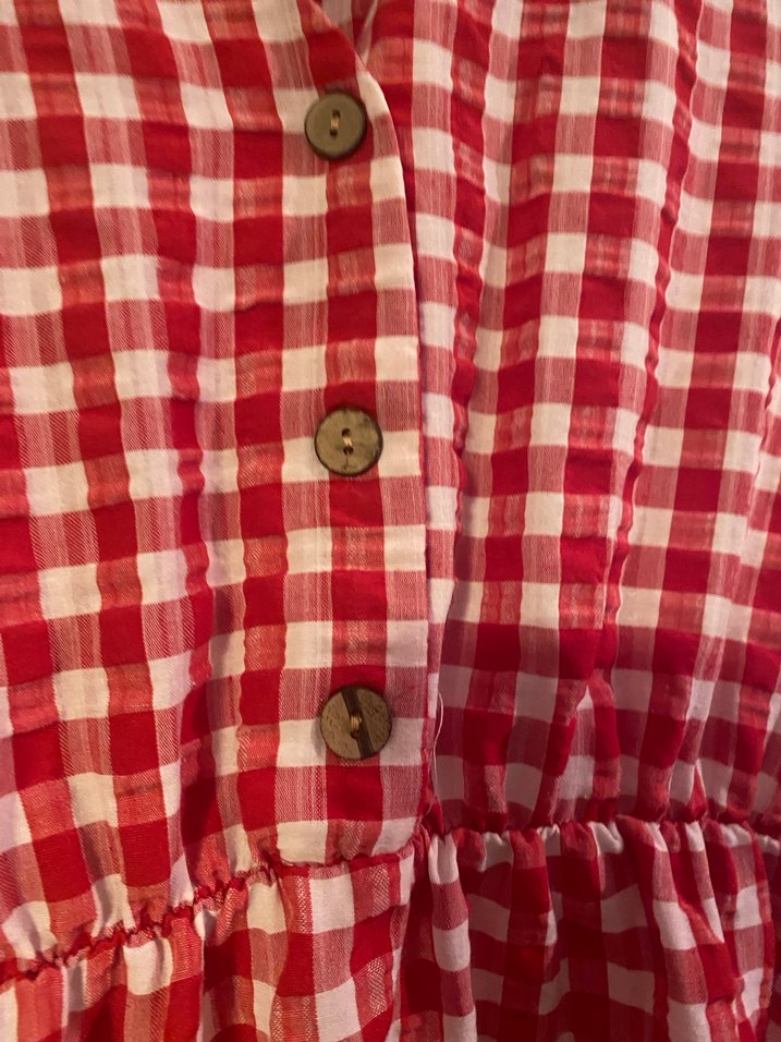 Kırmızı Ekose Düğmeli Midi Bohem Elbise - Görsel 2