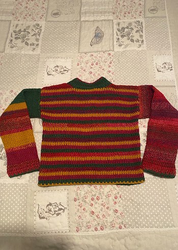 Renkli Nakışlı Kız Çocuk Örgü Hırka - Görsel 4