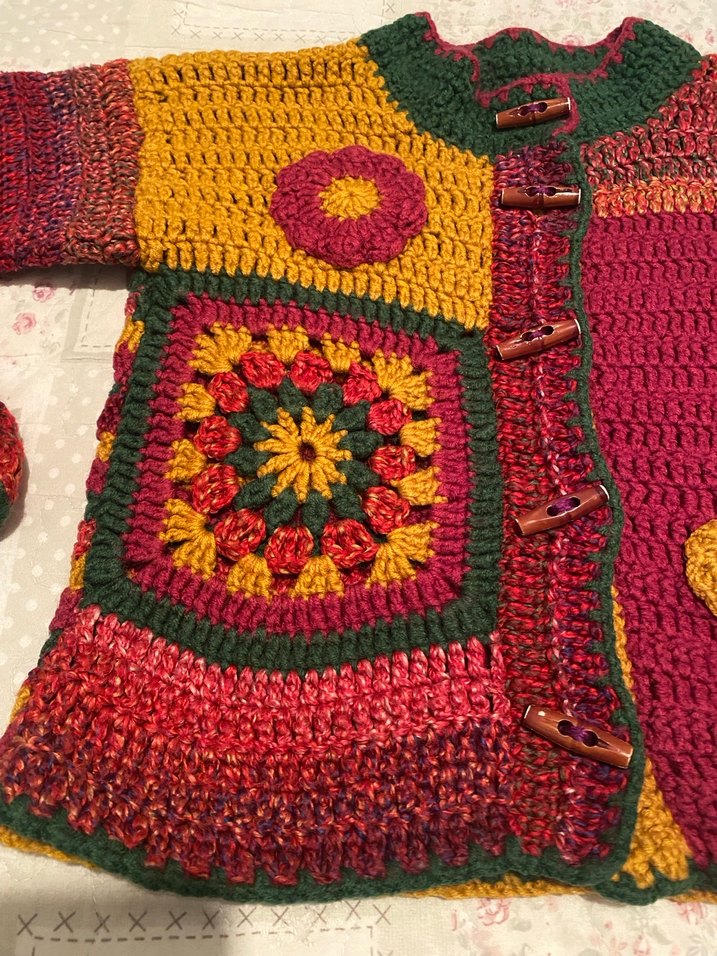 Renkli Nakışlı Kız Çocuk Örgü Hırka - Görsel 2