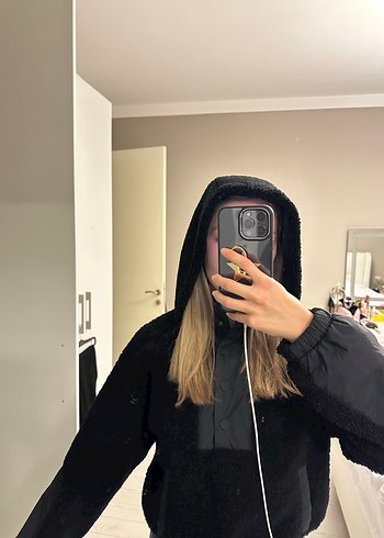 Zara Siyah Kapüşonlu Kadın Yünlü Ceket - Görsel 7