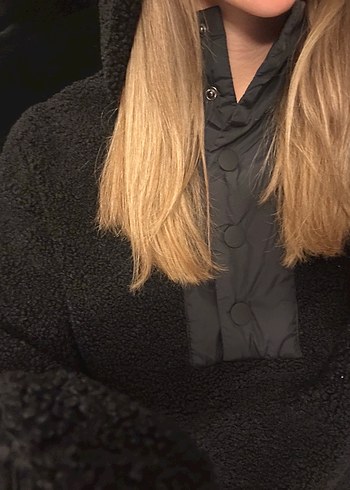 Zara Siyah Kapüşonlu Kadın Yünlü Ceket - Görsel 6