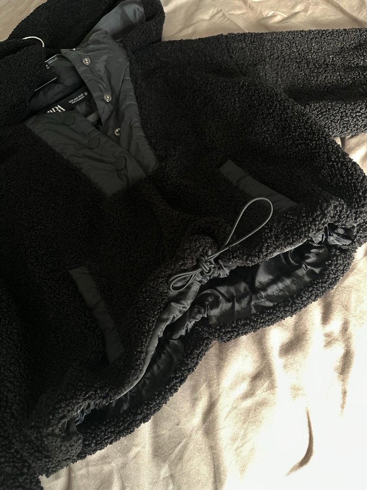 Zara Siyah Kapüşonlu Kadın Yünlü Ceket - Görsel 5