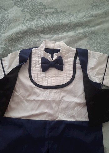 Mavi Düğmeli Kısa Kollu Çocuk Takım Elbise - Görsel 3