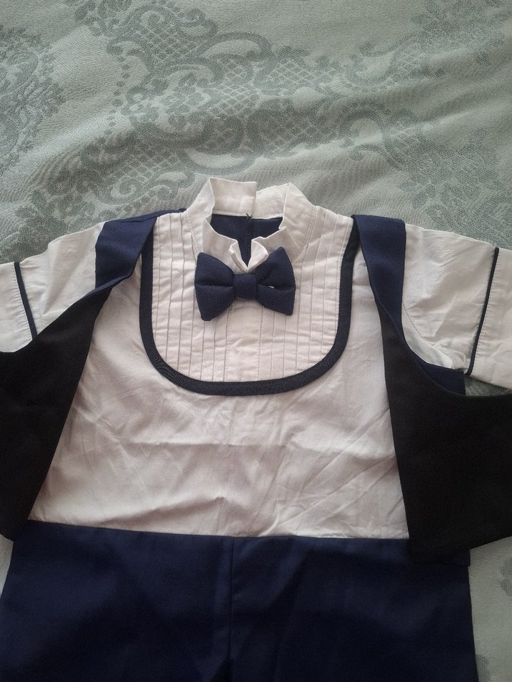 Mavi Düğmeli Kısa Kollu Çocuk Takım Elbise - Görsel 3