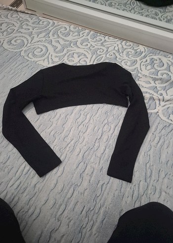 Siyah Fitilli Uzun Kollu Crop Kazak - Görsel 6