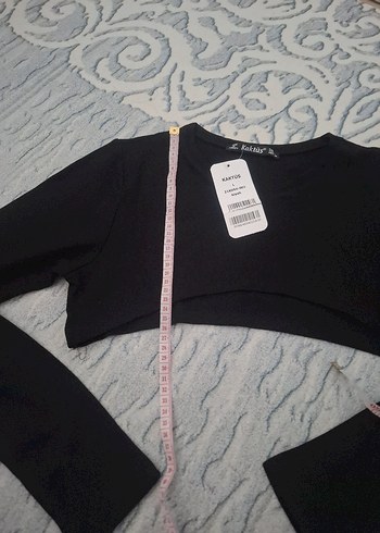 Siyah Fitilli Uzun Kollu Crop Kazak - Görsel 5