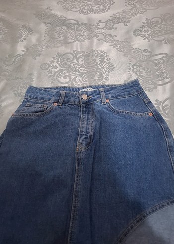 Yırtmaç Detaylı Uzun Mavi Denim Etek - Görsel 4