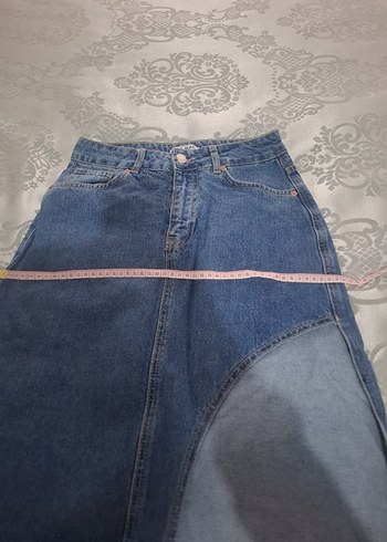 Yırtmaç Detaylı Uzun Mavi Denim Etek - Görsel 2